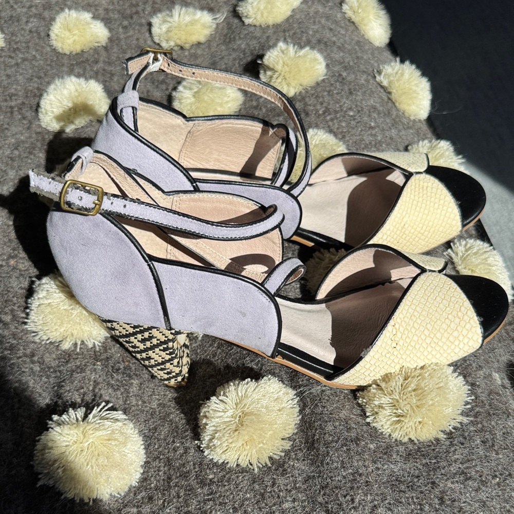 Elegant Women's lilac suede with Black and Cream Heels